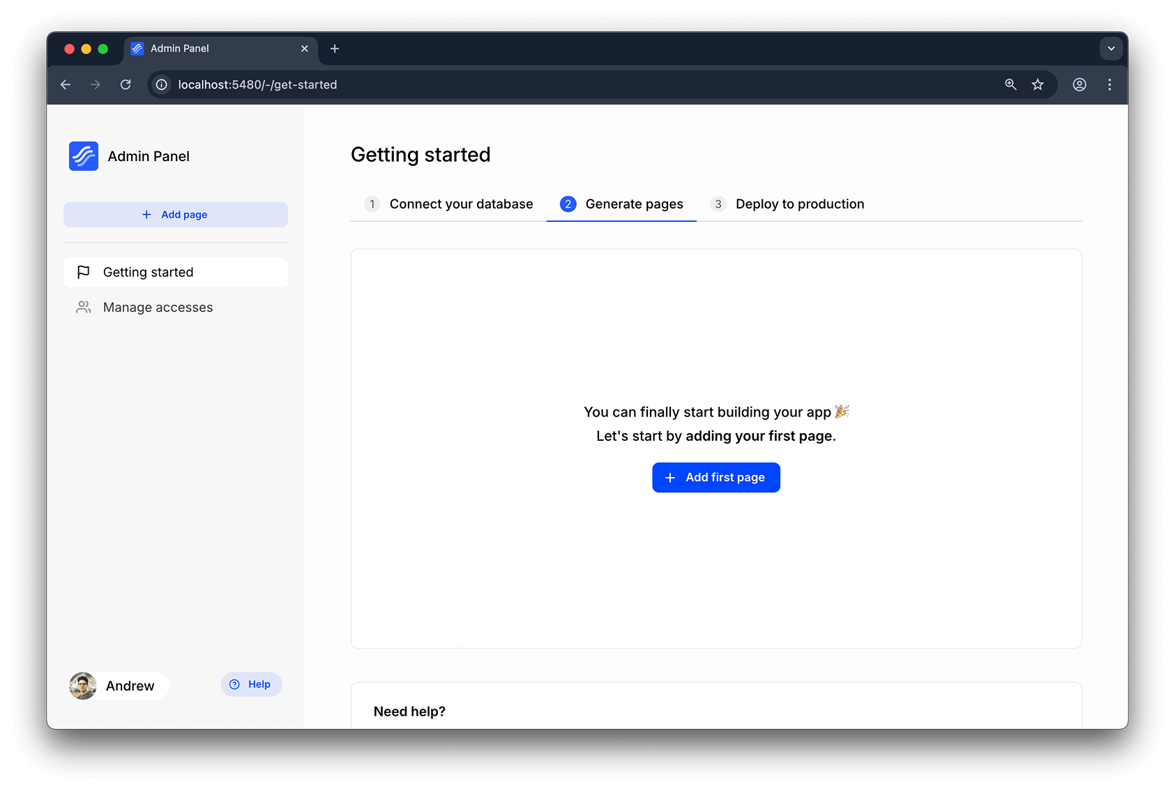 Adding first pages to the admin panel