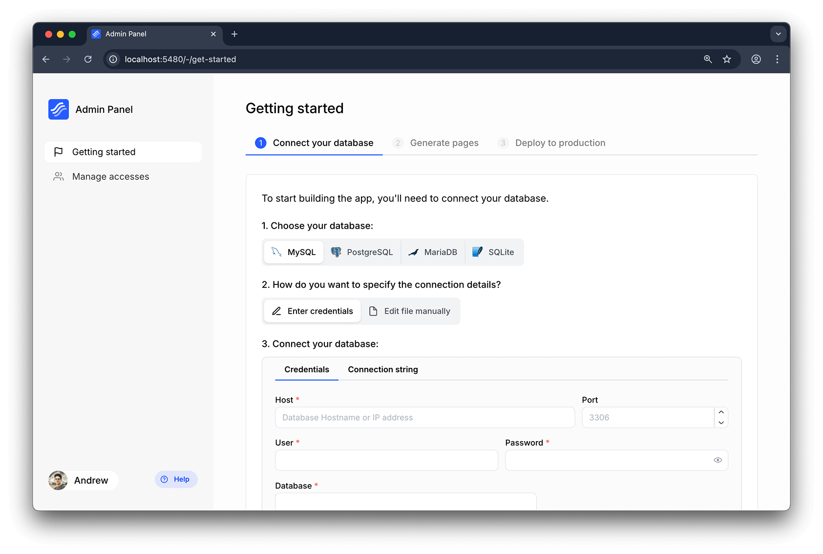 Connect admin panel to your database