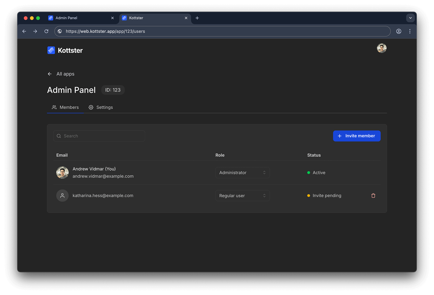 Kottster has built-in user management